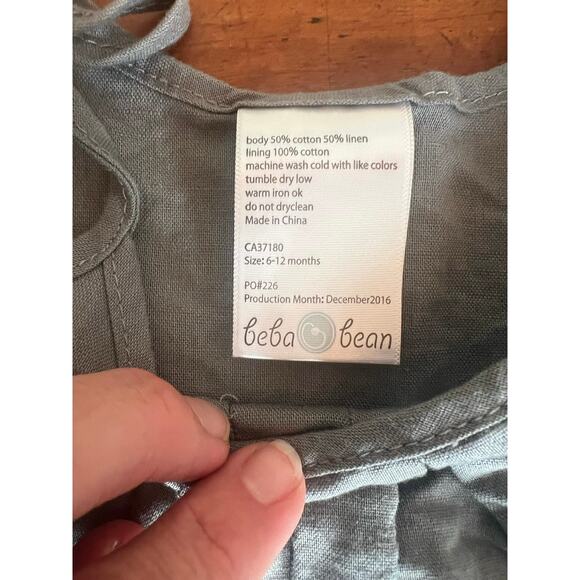 NWOT Beba Bean Box Pleat Linen Romper With Ties Size 6-12 Months In Color D Gray - Picture 4 of 6